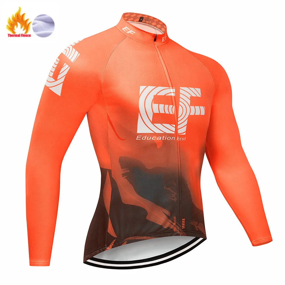 Зимний флис Pro Team EF розовый с длинным рукавом Велоспорт Джерси наборы теплые MTB быстросохнущая велосипедная одежда Ropa Ciclismo гелевая накладка - Цвет: Winter Jersey