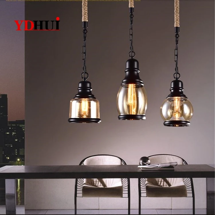 Винтажный подвесной светильник в стиле лофт лампа из Янтарного Стекла В