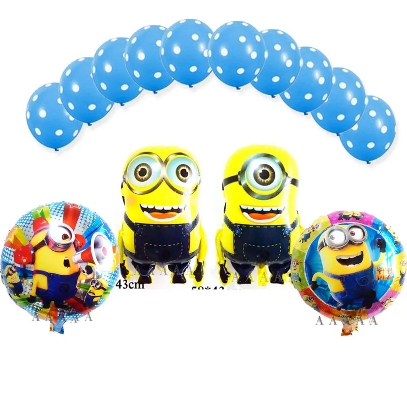 13pc blue set minion 13 шт Смешанные День рождения воздушные шары набор мультфильм Миньоны шар и латексные шары 18 дюймов круглый Миньоны фольгированные шары - Цвет: 13pc blue set minion