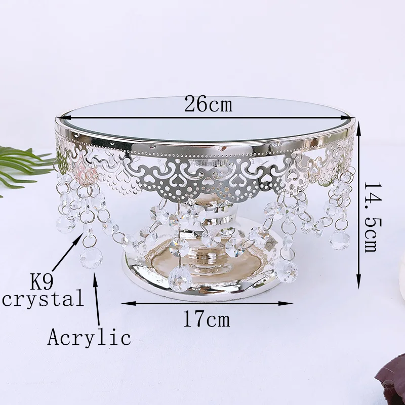 Серебряный круглый зеркальный поддон с кристальными краями для приема