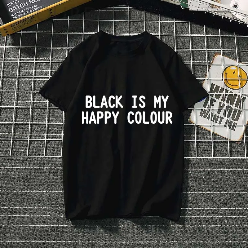 Женская футболка с надписью Black is my happy color летняя женская одежда 2019 каваи tumblr