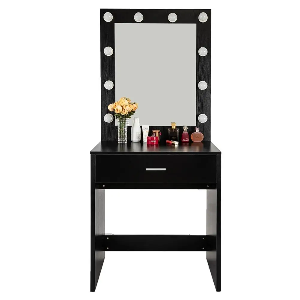 

Large Mirror Dresser Desk Standing Bedside Table Girl Vanity Storage Organizer Bedroom Supplies with Ten Headlights
