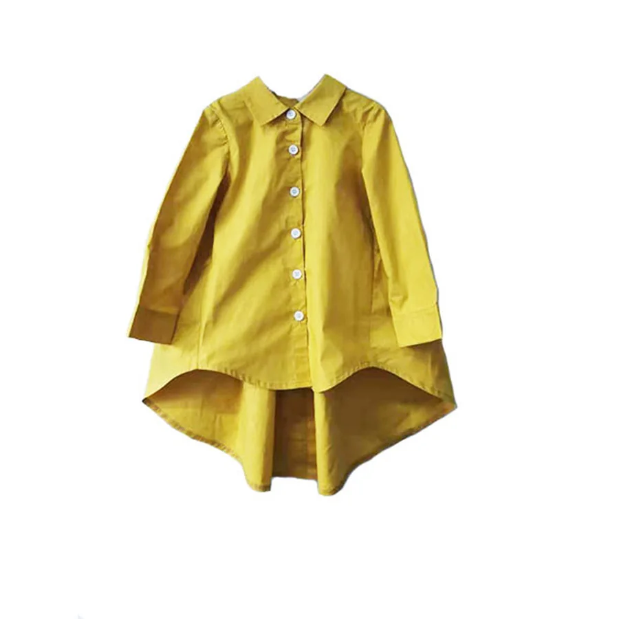 Школьная блузка для девочек белая с длинным рукавом и бутиком ласточкой