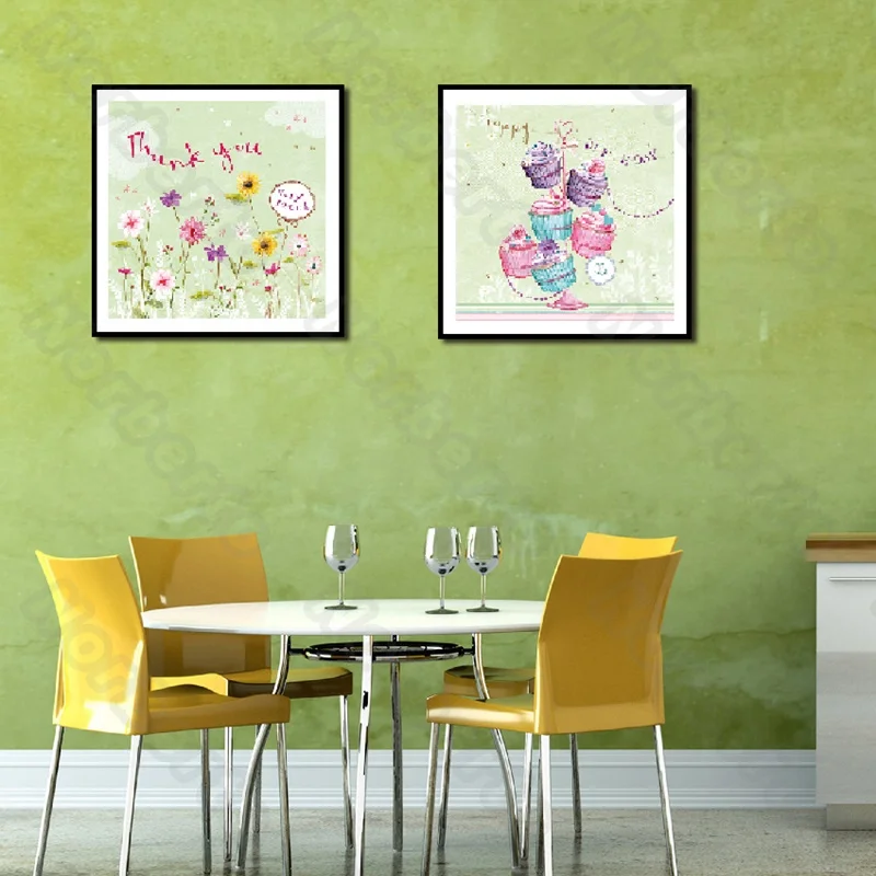 

Children's Pictures Canvas Painting Wall Poster with Flowers Garland and Grass Gifts Letters Good Luck for Home Rooms Decoration