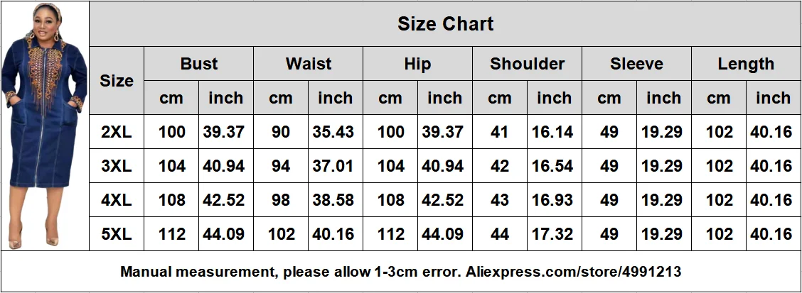 

Denim African Clothes for Women 2021 Spring Robe Femme African Women Long Sleeve Printing Plus Size Long Shirt Dress 2XL-5XL