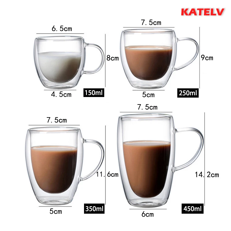 Креативная двойная прозрачная стеклянная чашка кофейная для молока виски чая