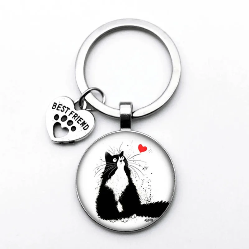 Брелок для ключей с кабошоном Love Cat Pet изображением собак стеклянный|Брелоки| |