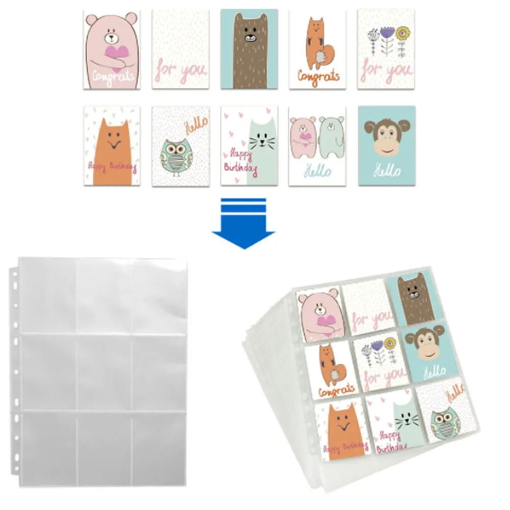 

9-Card Protector Sleeves Pocket Gaming Trading Card Tarrot Card Album Pages Binder Sheets For Stickers Stamps Card Page Storage