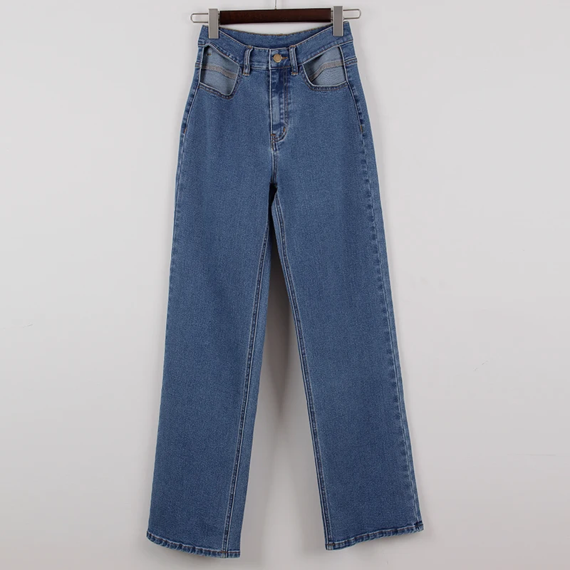 

Spring Straight Leg Jeans Hollow Out High Waist Women's Pants Casual Blue Denim Fashion Trousers Female Cotton jean