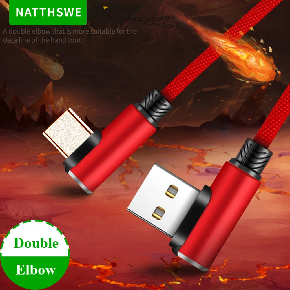 NATTHSWE двойной локоть тип-c USB Lline 90 градусов зарядный кабель для мобильного телефона с нейлоновой оплеткой совместимый для huawei Xiaomi