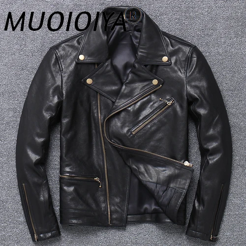 

Мужская кожаная куртка MUOIOYIA, Коллекция 100% года, пальто из козьей кожи, стильные байкерские облегающие короткие куртки на молнии с отложным в...