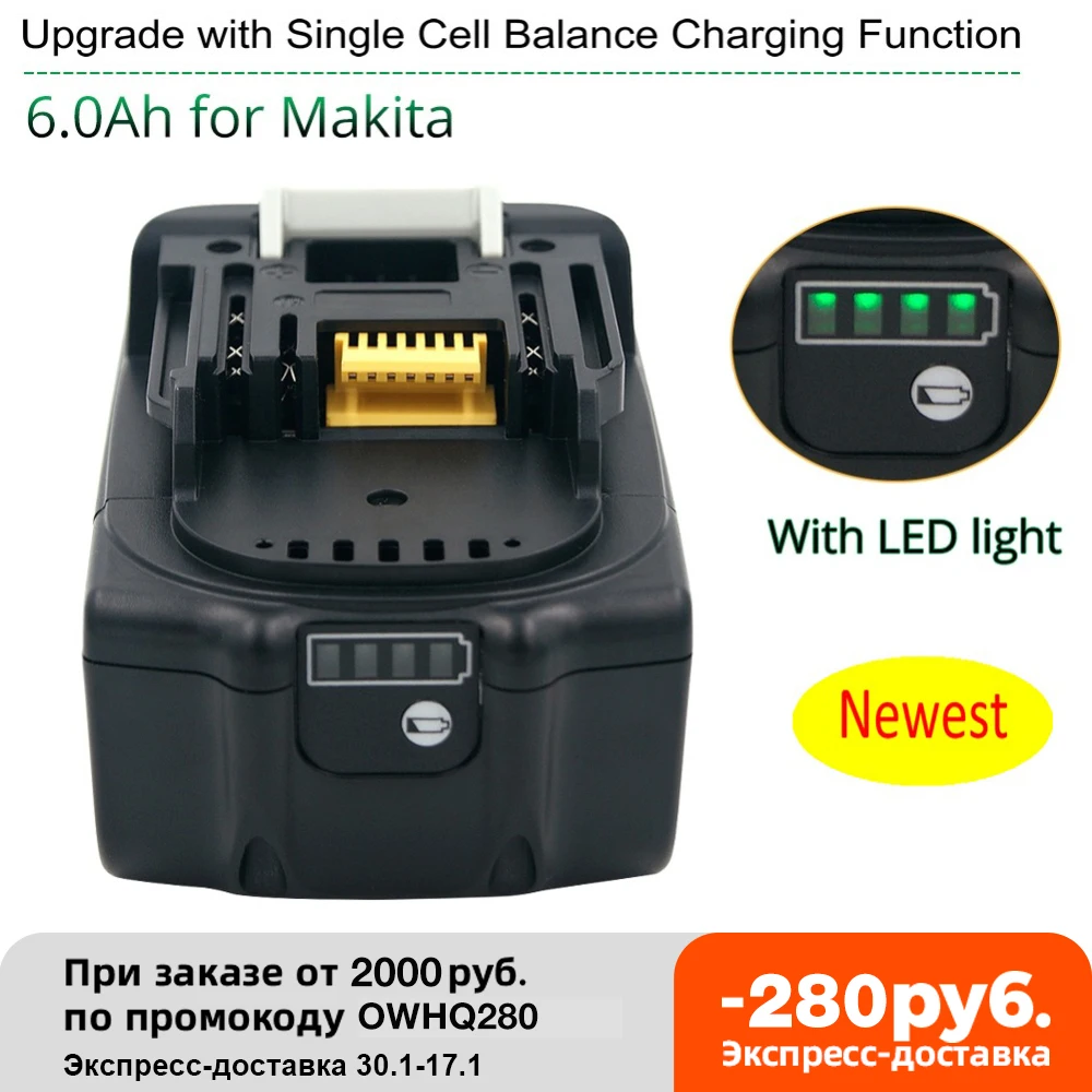 Íon de Lítio para Makita Mais Recente Atualizado Bateria Recarregável 18 v 6000mah Bl1840 Bl1850 Bl1830 Bl1860b Lxt 400 Bl1860