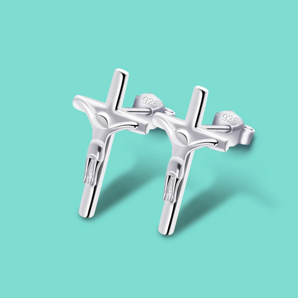 Религиозные Стиль женские 925 стерлинговые серебряные серьги в виде креста