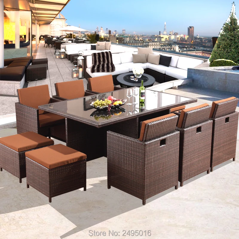 Набор из ротанга для обеденного секционного стола и стула садовый Обеденный