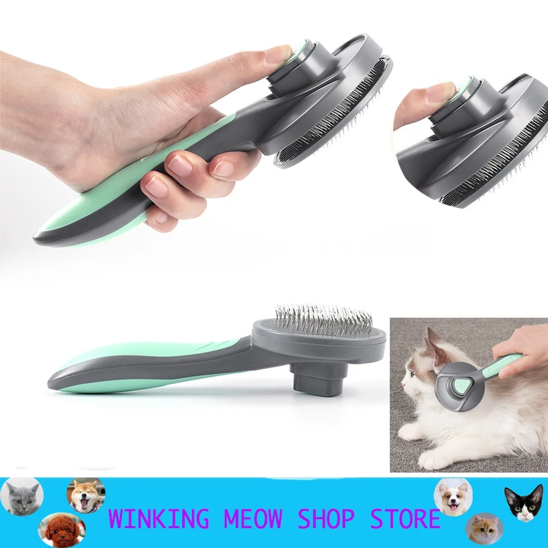 

High Quality Pets Dog Cat Comb Hair Brush Plastic Handle Self Cleaning Brush Professional Grooming Pet Grooming Tool