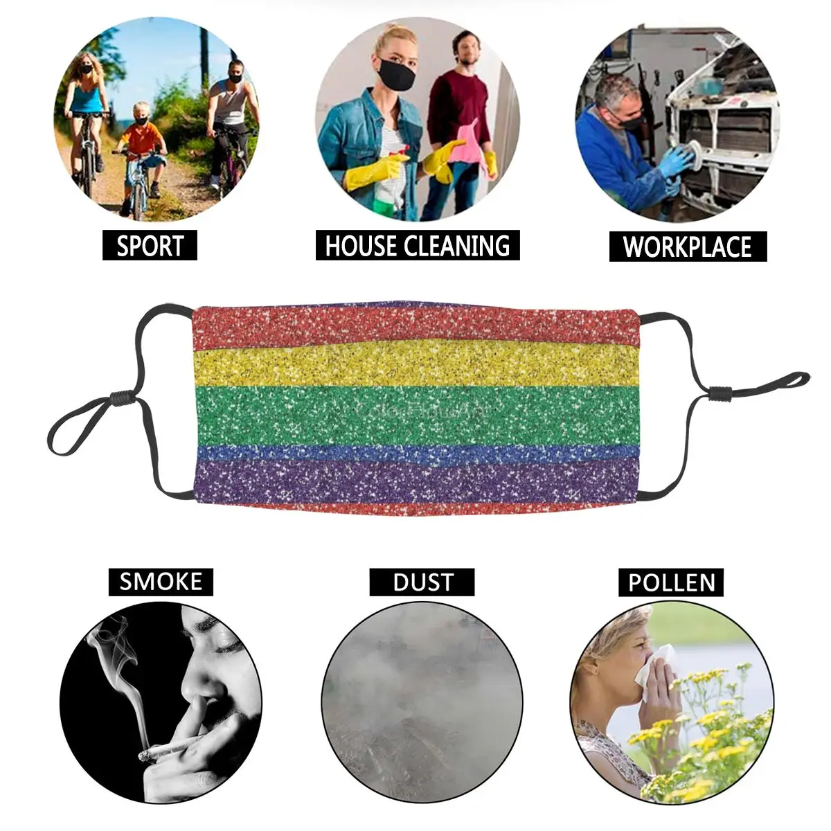 

Rainbow Glitter Sequin Sparkle Pride Reusable Face Mask LGBT Anti Haze Dustproof Mask Protection Mask Respirator Mouth Muffle