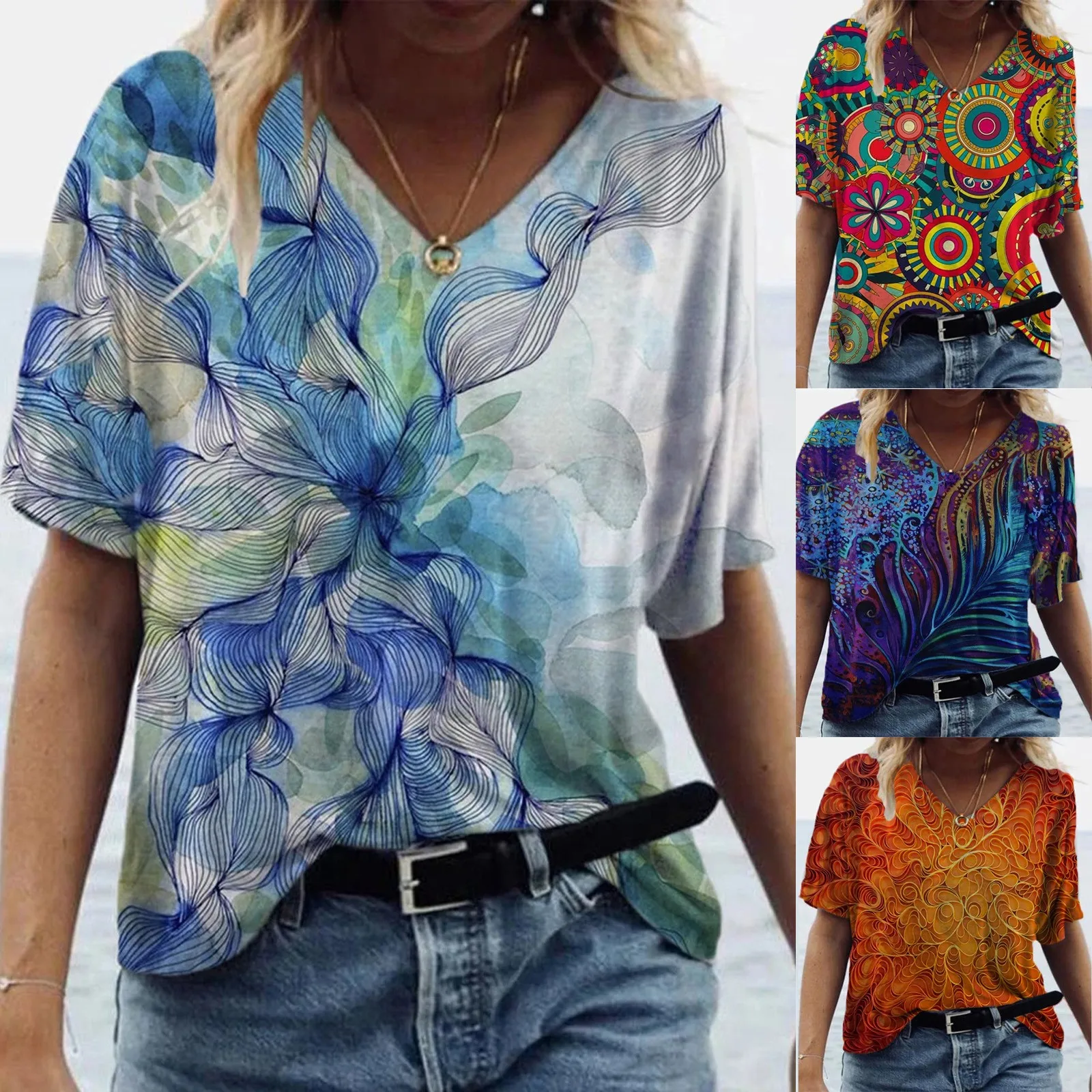 

Women's T-shirt Fashion Casual Plus Size Scenic Flowers Printing Round Neck T-Shirt Tops camisetas de mujer футболка женский