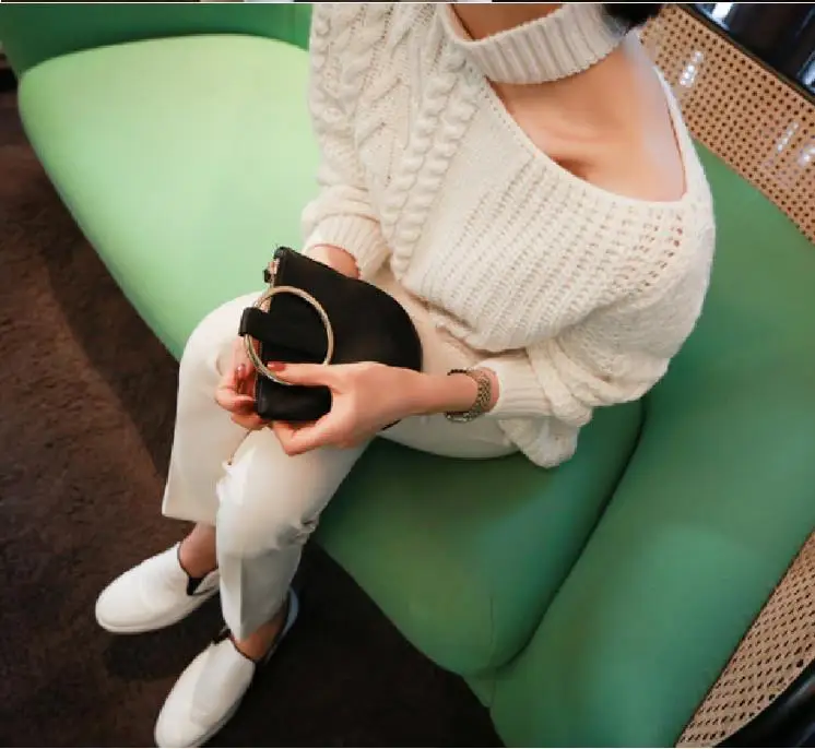 

New arrival spring autumn female knit sexy off shoulder sweater female fashion knit solid color sweater long sleeve