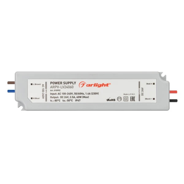 Блок питания ARPV-LV24060 (24V 2.5A 60W) ( IP67 Пластик 2 года) |