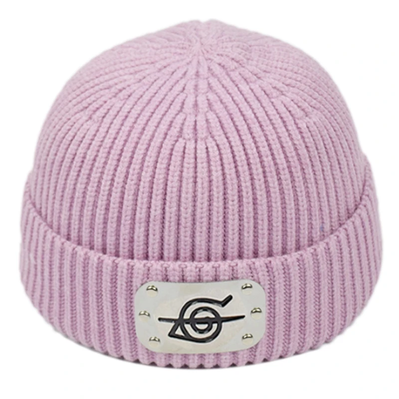 

Unisex Ribbed Knit Warm Beanie Hat Japanese Anime Metal Plate Cuffed Skull Cap null