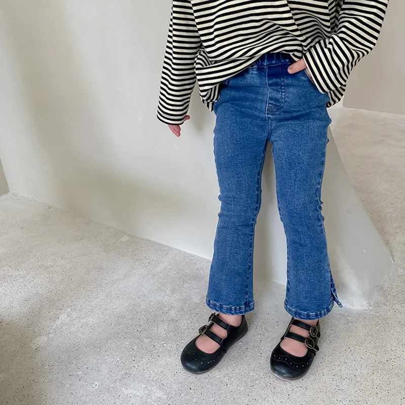 

New 2021 Autumn Baby Girls Skinny Jeans Solid Color Korean Style Toddlers Kids Denim Trousers Elastic Pants