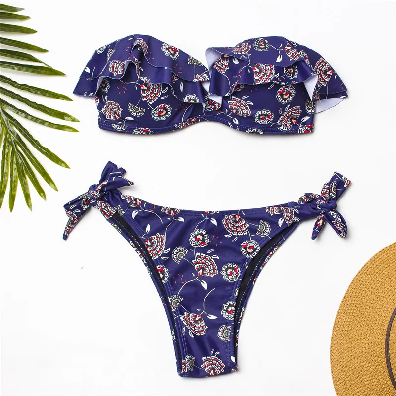 Раздельный купальник с оборками бикини пуш-ап мягкими чашечками Женский