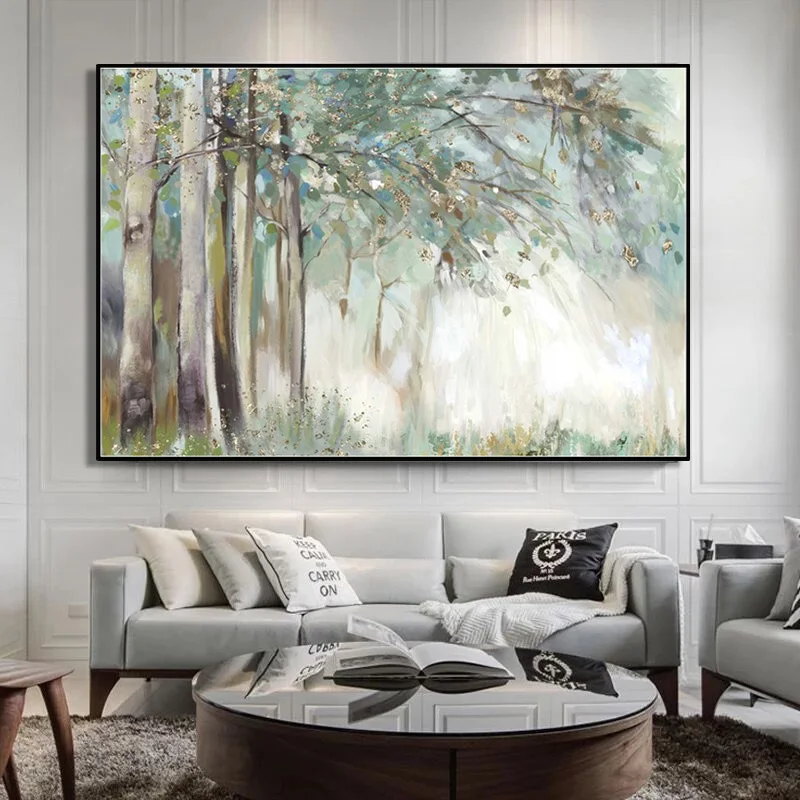 

100% Hand Painted Texture Landscape Oil Painting on Canvas Abstract Gold Foil Wall Art for Living Room Decor No Frame Drop Ship
