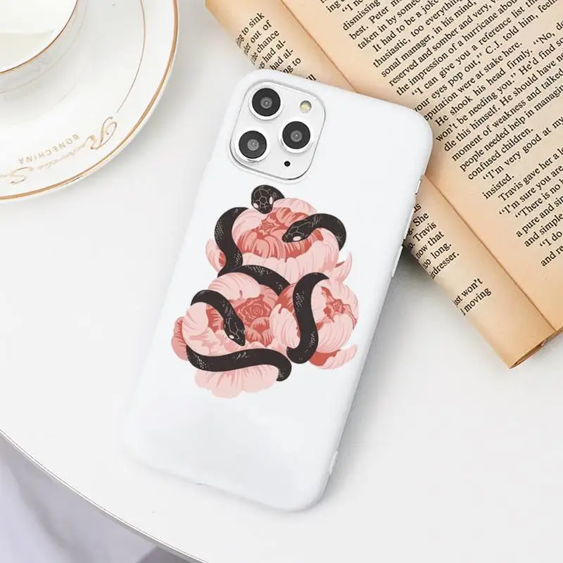 

Snake flower hand painting Phone Case Candy Color for iPhone 11 12 6 6S 7 8 XS X SE 2020 XR mini pro Plus MAX coque
