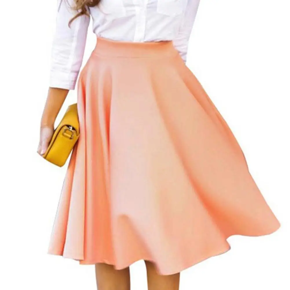 

Casual Vintage Women Skirt Solid Color High Waist Pleated Maxi Skirt Elastic Dress