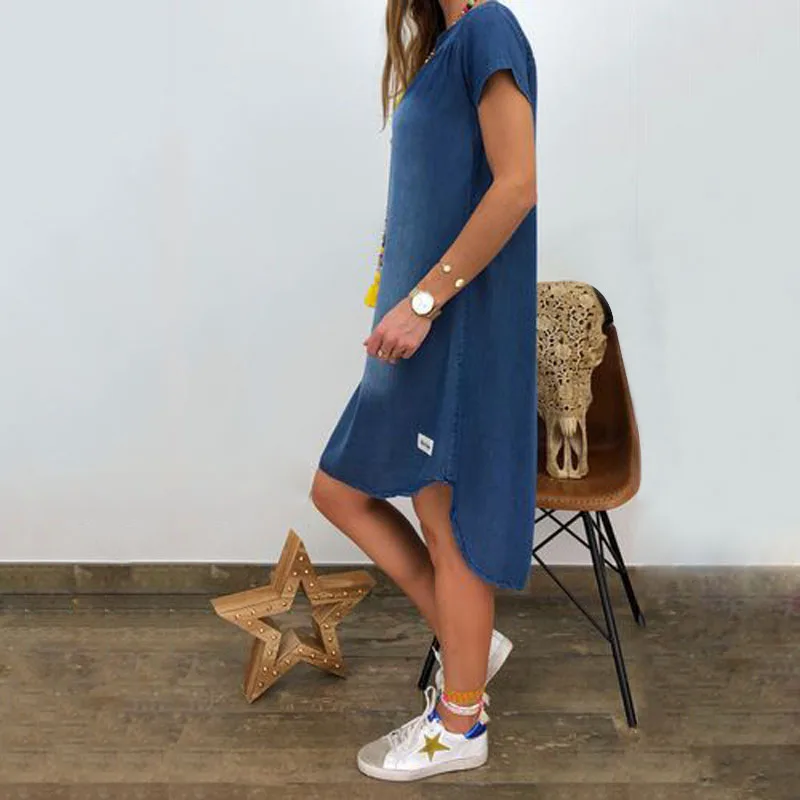 Женское платье размера плюс ZN повседневное свободное джинсовое с v образным