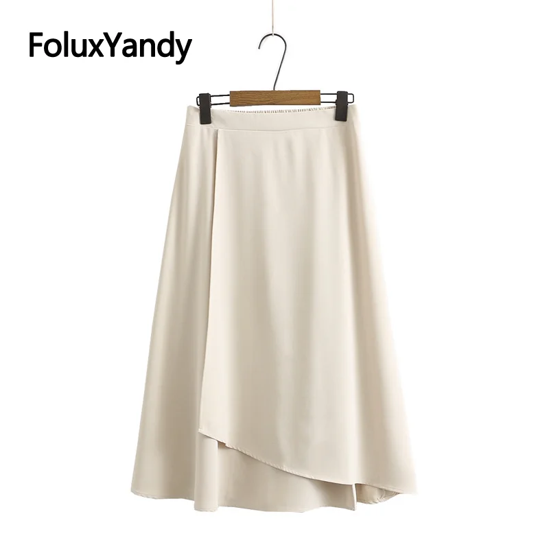 

Asymmetrical Skirt Plus Size Women Fashion Office Lady Elegant Mid-Calf Skirts Black Khaki KKFY5416