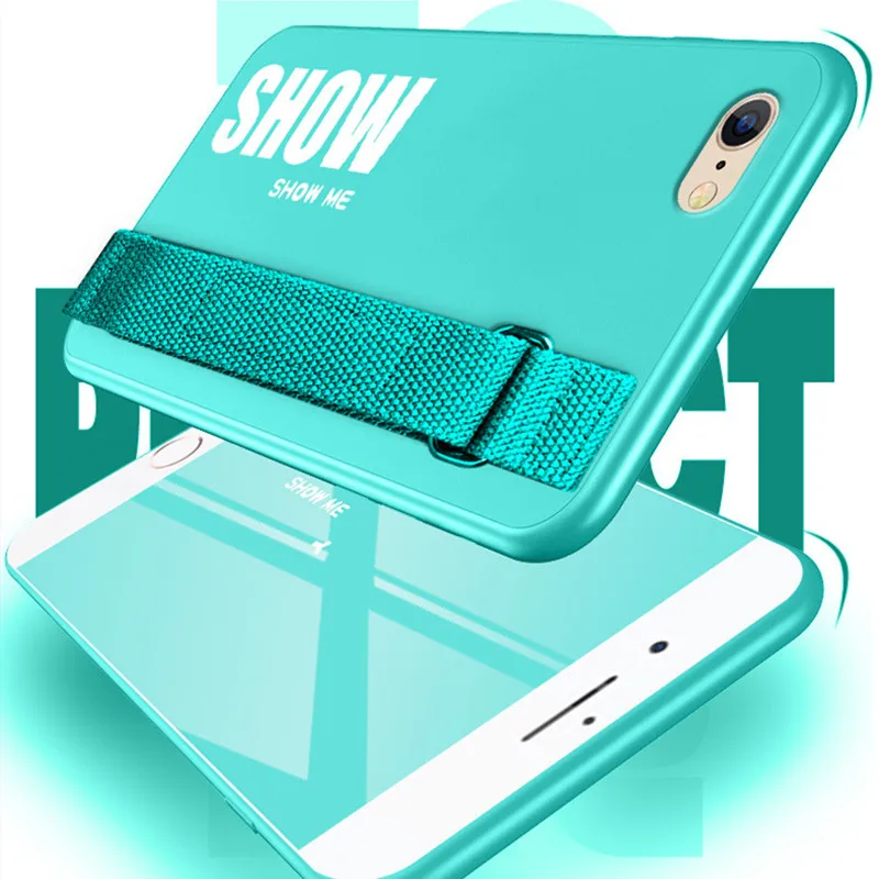 Простой цветной чехол из ТПУ с ремешком на руку для iPhone 6 6s 7 8 Plus X Xr Xs Max задняя