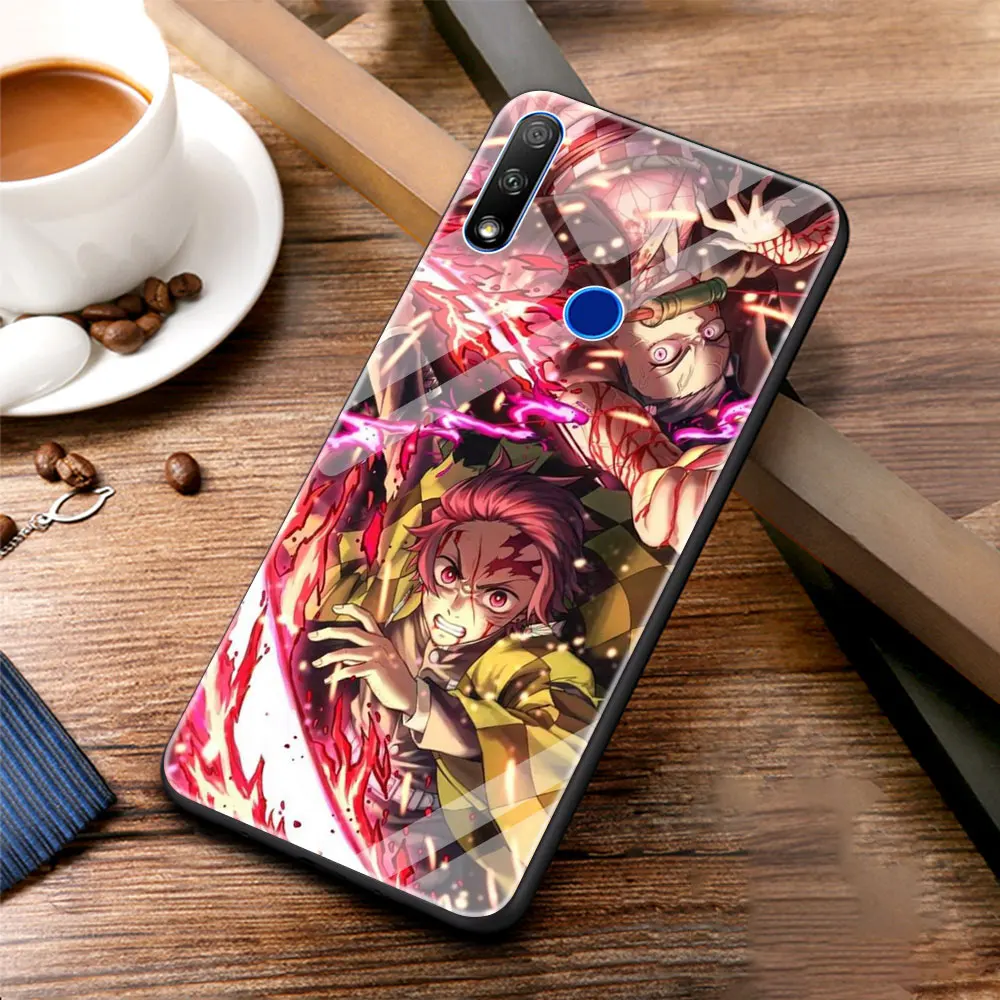 

Kimetsu No Yaiba Phone Case Cover for Honor 8X 9X Pro 10 20 30 Lite Plus Luxury Tempered Glass Soft Edge Shell Funda Coque