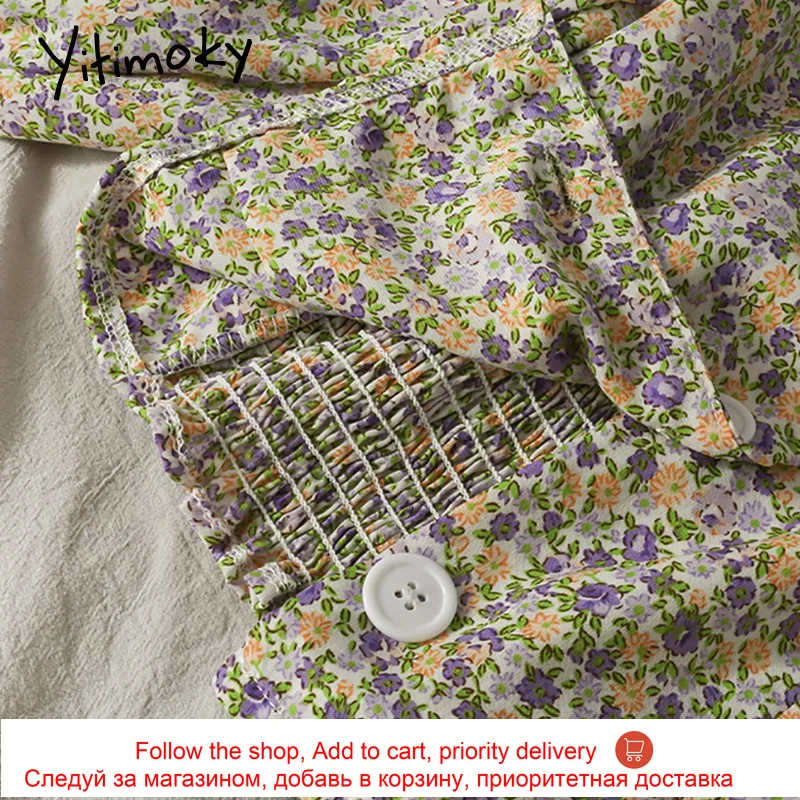 

Yitimoky Women Blouses Floral Print Shirts Spring 2021 Vintage New Long Sleeve Clothes Slash Neck Flare Sleeve Back Elastic Tops