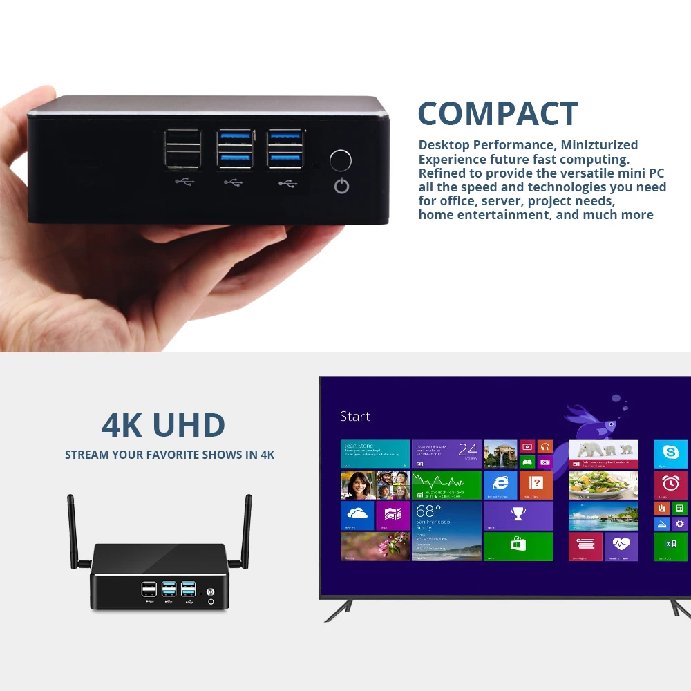 Мини-ПК 8-й процессор Intel Core i7 8550U i5 i3 DDR4 HDMI Windows 10 8 Linux 4K UHD HTPC Настольный неттоп