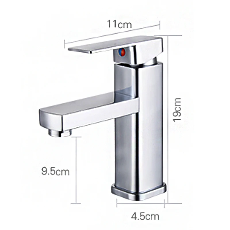 Квадратный хромированный кран для раковины смеситель ванной комнаты Широкий