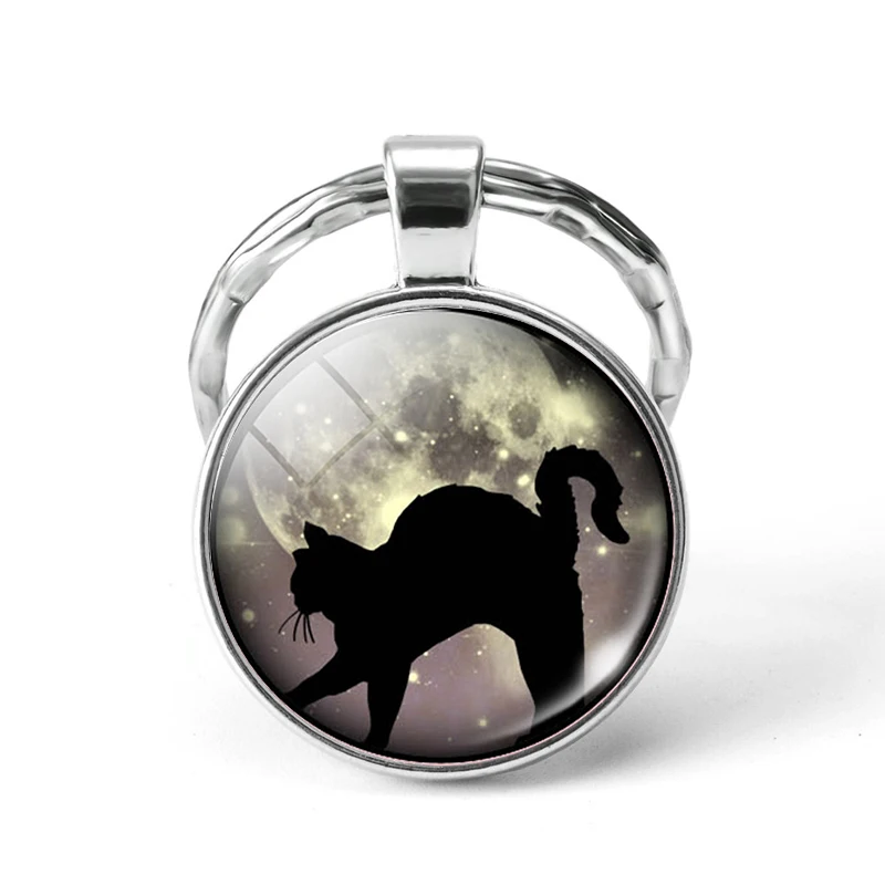 Брелок для ключей сделай сам черный кошачий светящийся в глазах полная луна фото