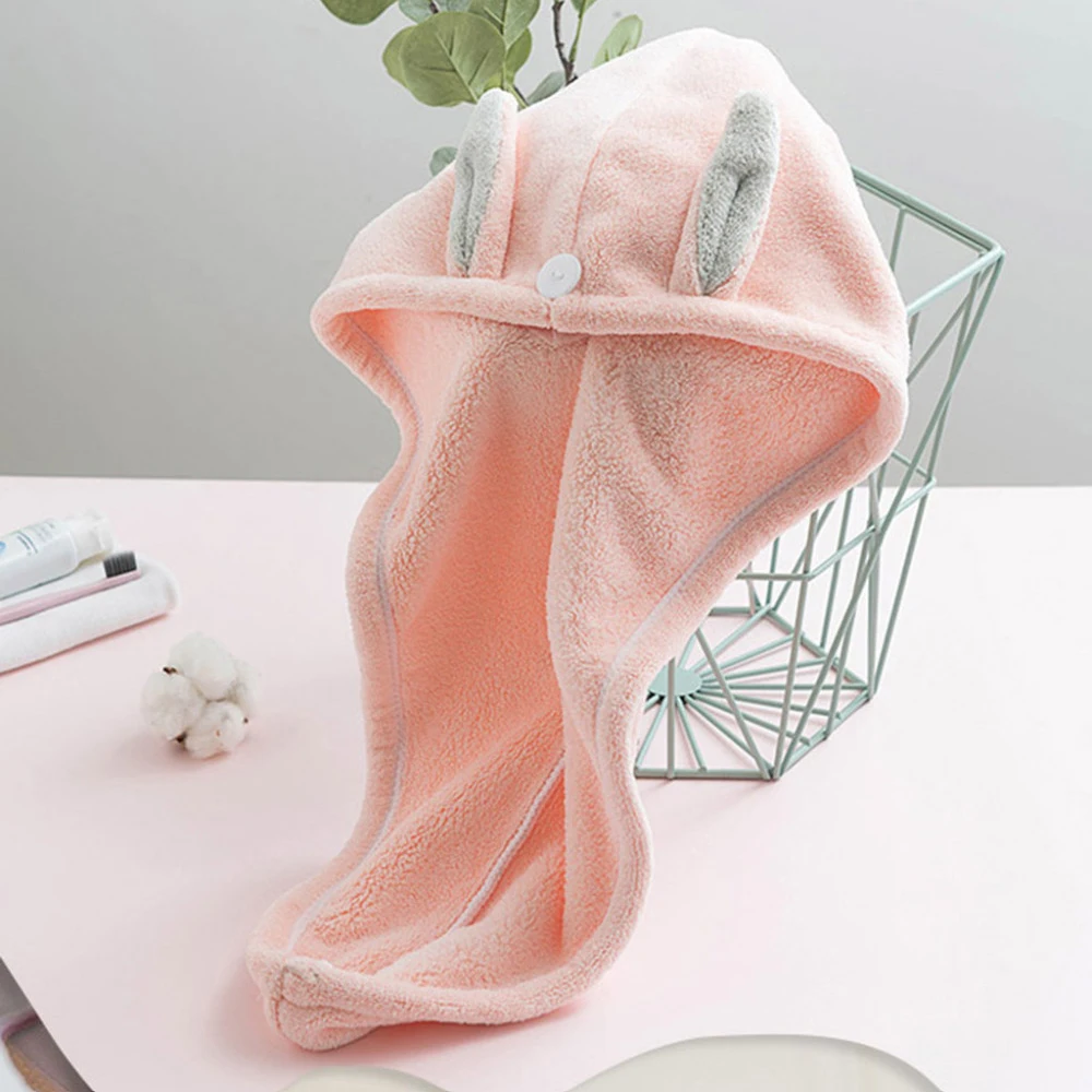 

Female Lovely Towel Adult Long Hair Thickened Cartoon Rabbit Ear Shower Turban Head Wrap Microfiber Quick Dry Hair Hat Cap 1PC