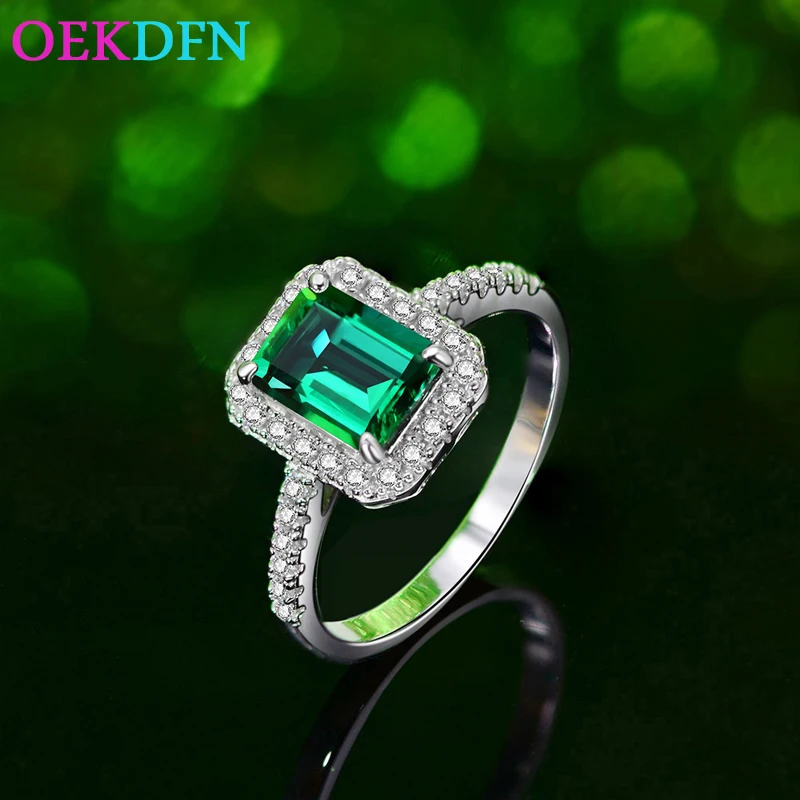 

OEKDFN S925 серебряное кольцо для женщин 6*8 мм искусственный изумруд камень, ювелирное изделие для помолвки, свадьбы, для женщин коктейльное коль...