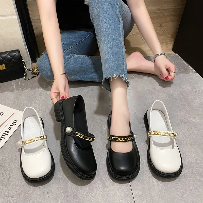 

COOTELILI Platform Shoes Woman Pumps Round Toe Round Toe 2.5cm Heel Women Shoes Black White Basic Size 35-40
