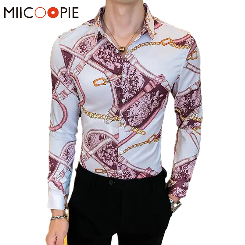 

Рубашка мужская приталенная с длинным рукавом, люксовая Повседневная сорочка с 3D принтом, одежда для выпускного вечера и вечеринки, с цвето...