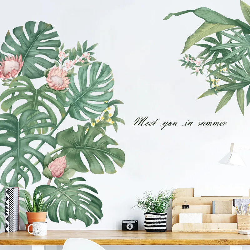 

Nordic Monstera Plant Leaves Wall Stickers Home Decor Accessorie Living Room Bedroom Self-adhesive Corner Vinyl Decal Wallpaper