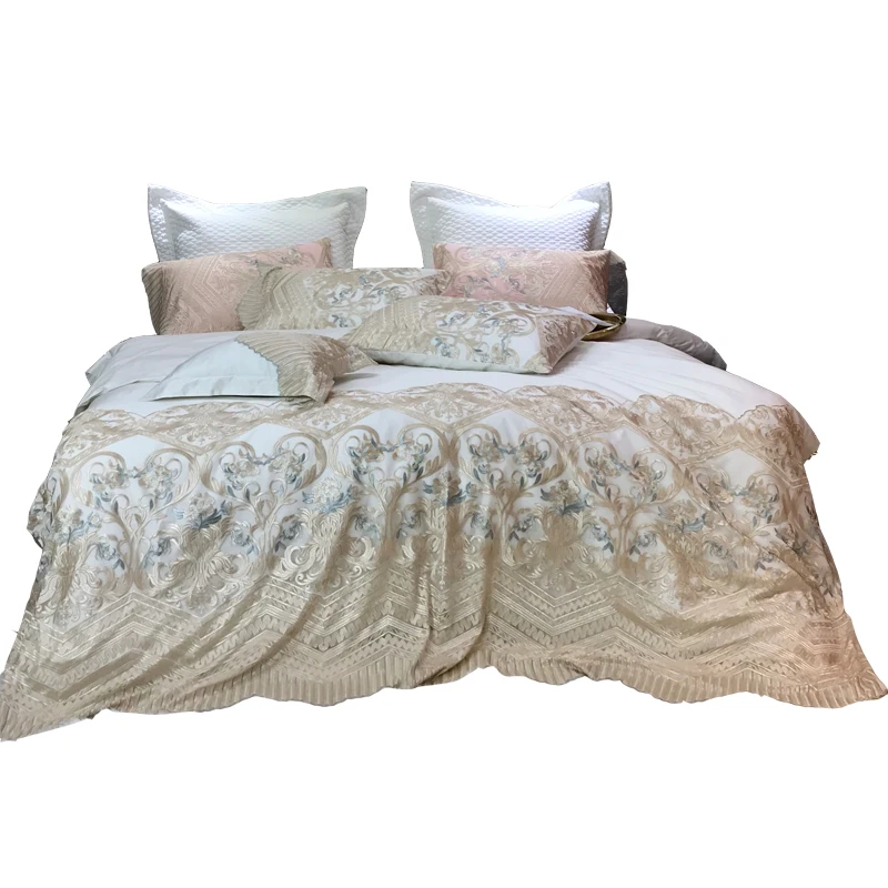 

Luxury Princess Style 1000TC Egyptian Cotton Romantic Lace Embroidery Duvet Cover Bed Linen Fitted Sheet Pillowcases Bedding Set