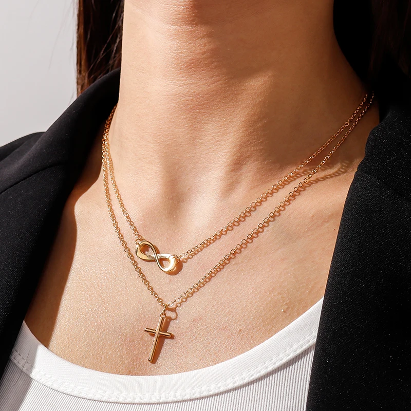 

Новые ожерелья с подвесками в виде креста 8 форм для женщин цепочка с бесконечным сердцем для вечной любви ожерелье Модная бижутерия подарк...