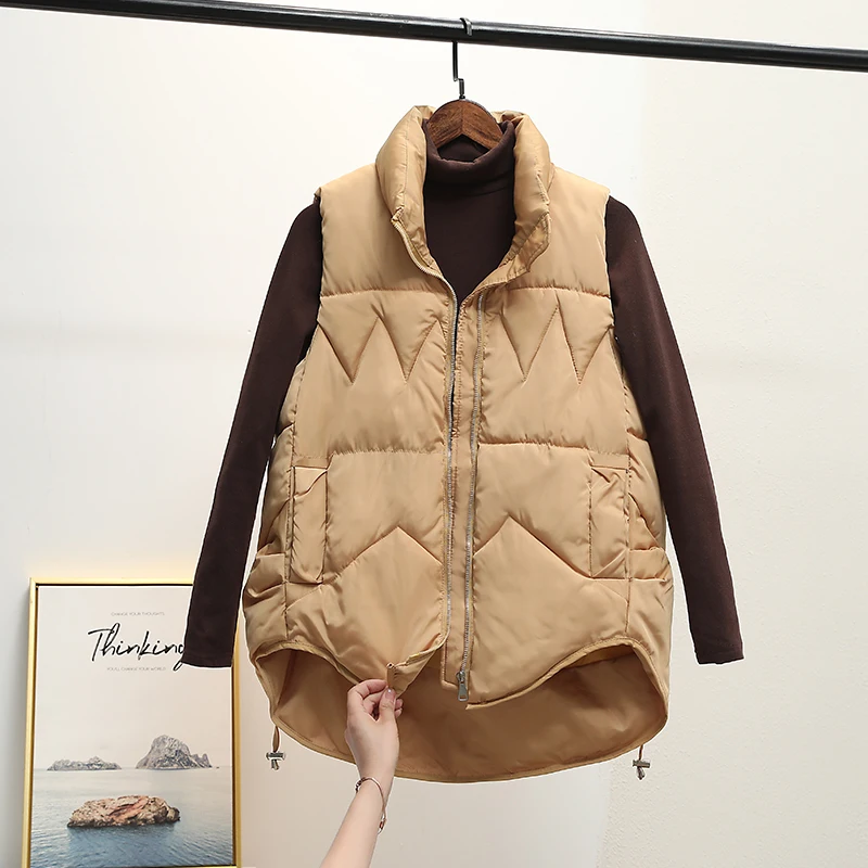 Women Waistcoat Down-filled Coat New Casual Solid Turn Down Collar Long Zipper Sleeveless Thick Warm Padded Vest Coat