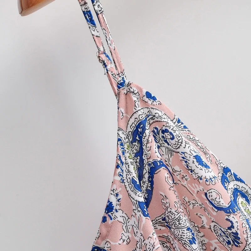 

Sexy V-neck Backless Thin Straps Jumpsuits Drawstring High Waist Vintage Print Rompers Womens 2021 Summer Chic Ins Pants