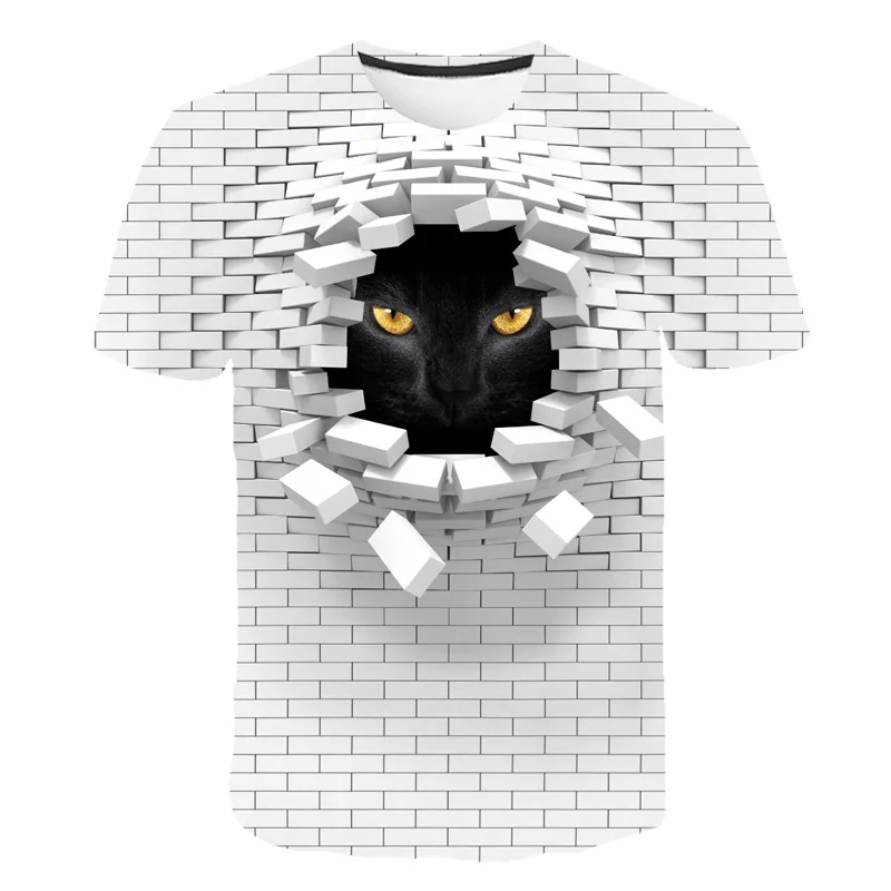 

Men 3D Cat Wall Print Casual Harajuku Women T-Shirt Summer Short Sleeve O-neck Quality Tee Boys Clothes Top Female T Shirt