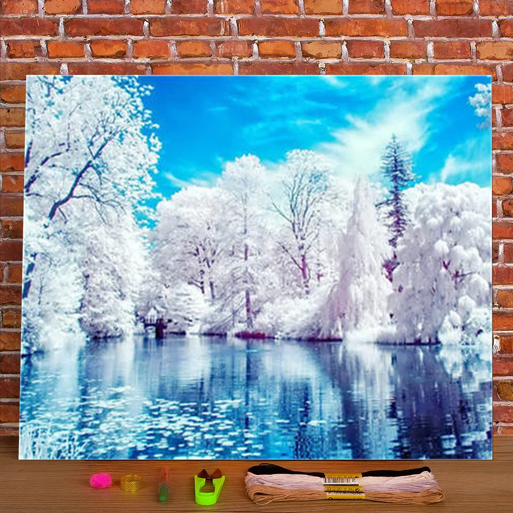 

Пейзаж зимний Снежный пейзаж с предварительной печатью 11CT Вышивка крестом Набор для вышивки своими руками DMC нитки ручная работа картина иг...