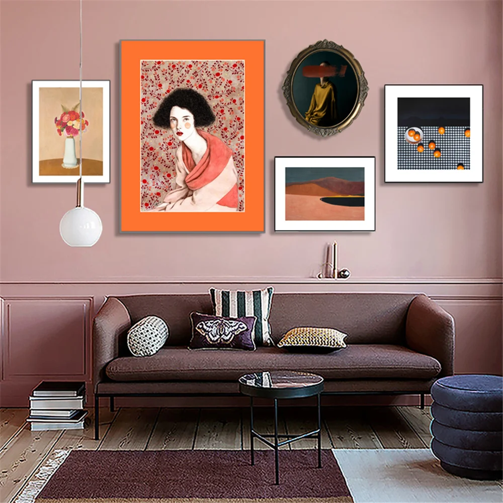 

Абстрактные картины, элегантные женские холщовые постеры, цветы, растения, настенные картины, апельсиновые фрукты, художественные принты, к...