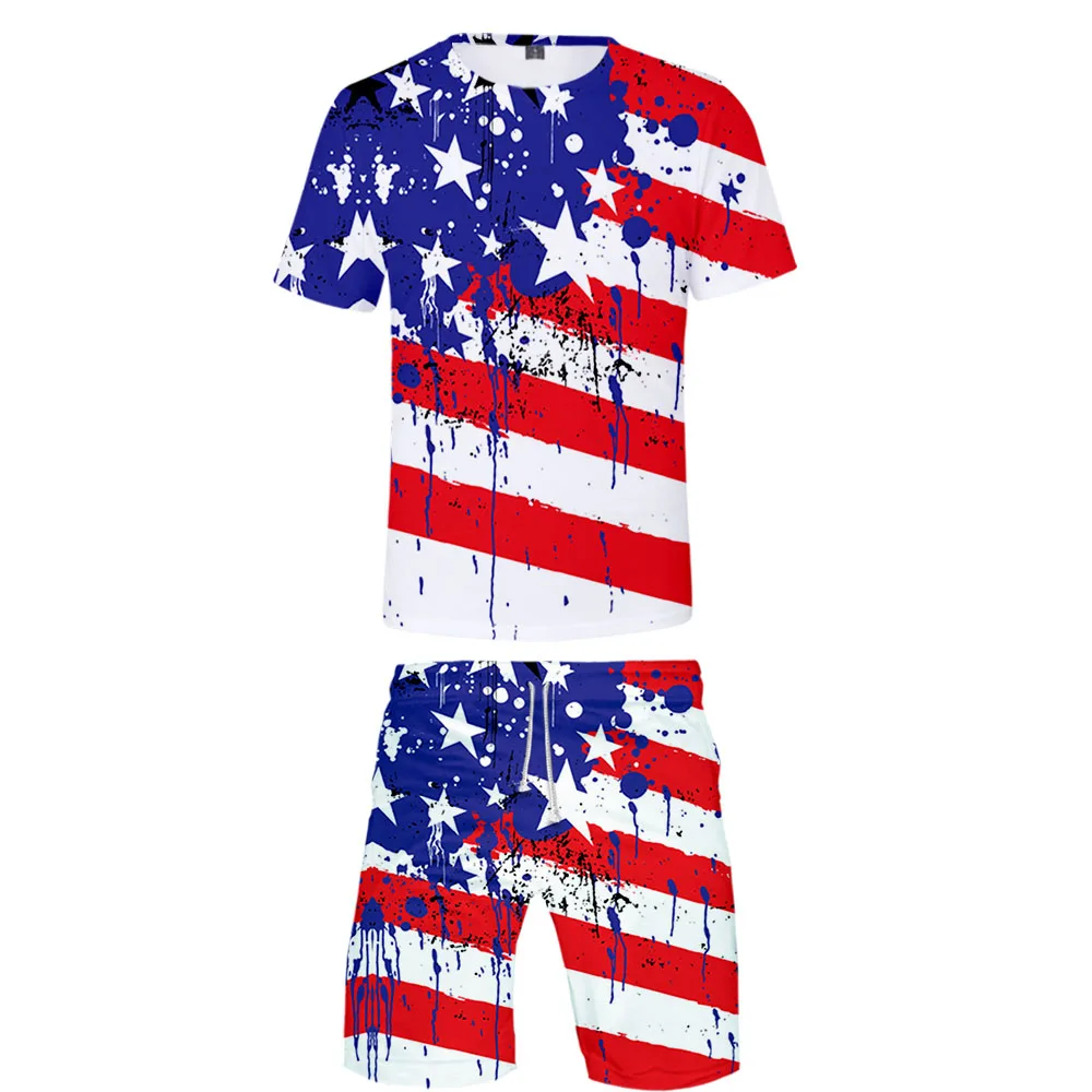 

Мужской комплект из футболки и пляжных шортов с 3D-принтом и национальным флагом США